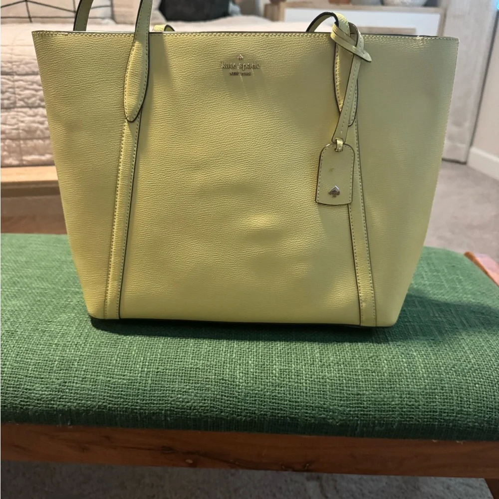 kate spade Lemon Yellow Leather Tote with Luggage Tag - Picture 1 of 7
